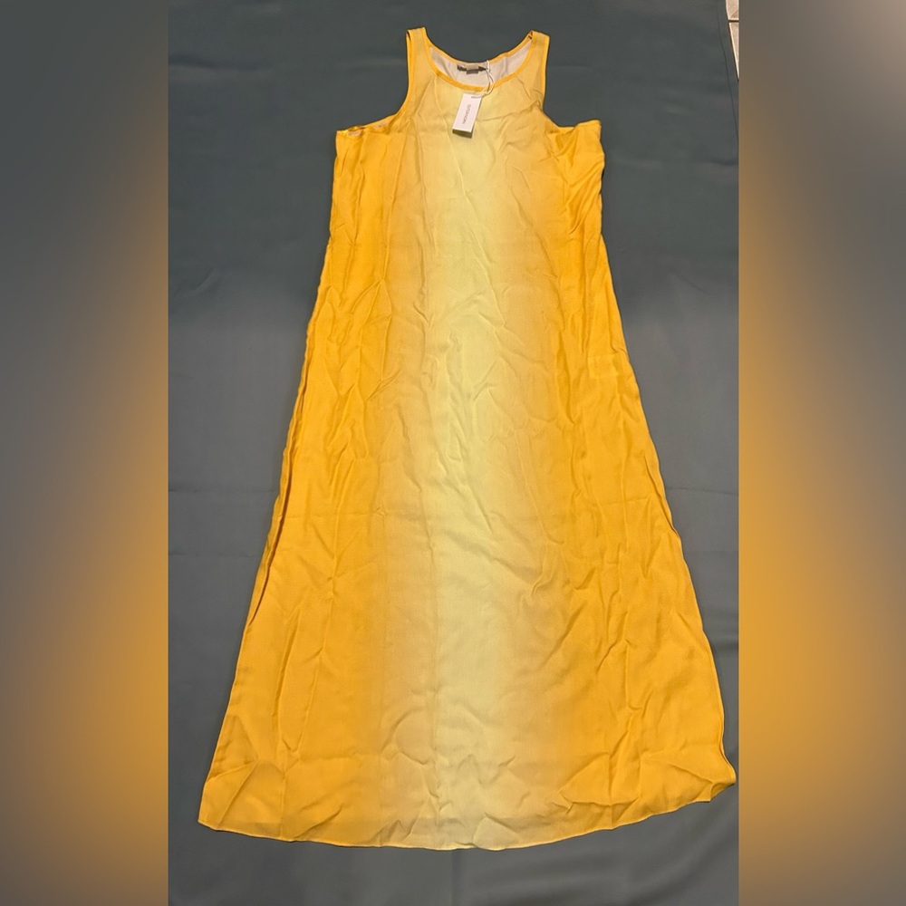 Outerknown Yellow Saffron Ombre Silky Side Slit Ellison Midi Dress size S NWT
